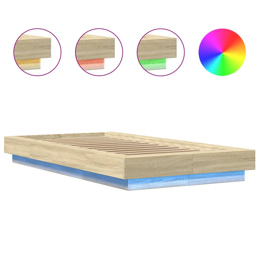 vidaXL Πλαίσιο Κρεβατιού με LED Sonoma Δρυς 90x200 εκ. Επεξεργ. Ξύλο