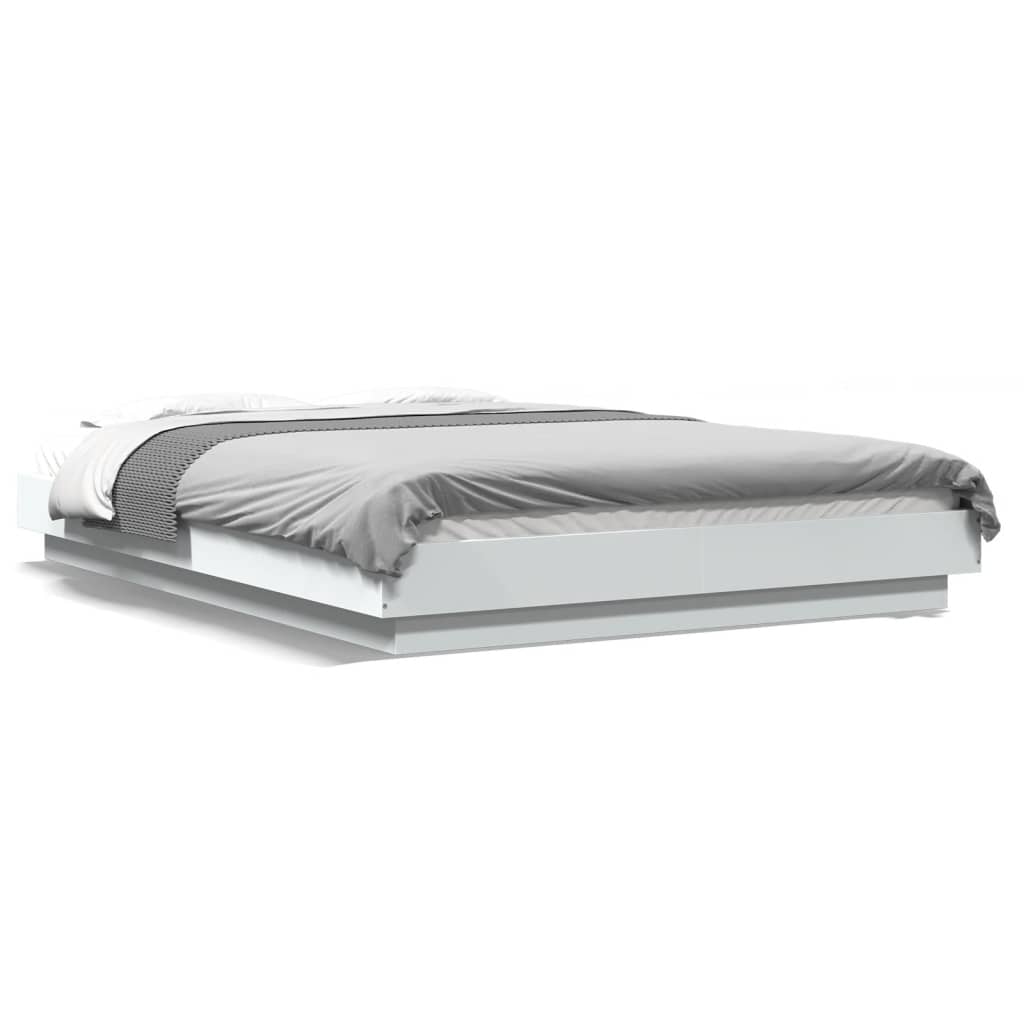 vidaXL Πλαίσιο Κρεβατιού με LED Λευκό 140x190 εκ Επεξεργ. Ξύλο