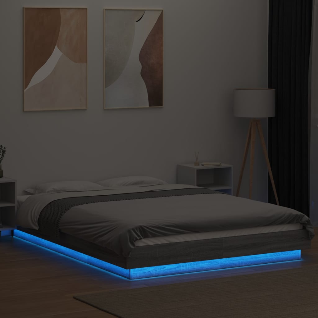 vidaXL Πλαίσιο Κρεβατιού με Φώτα LED Γκρι sonoma 140x190εκ. Επεξ. Ξύλο