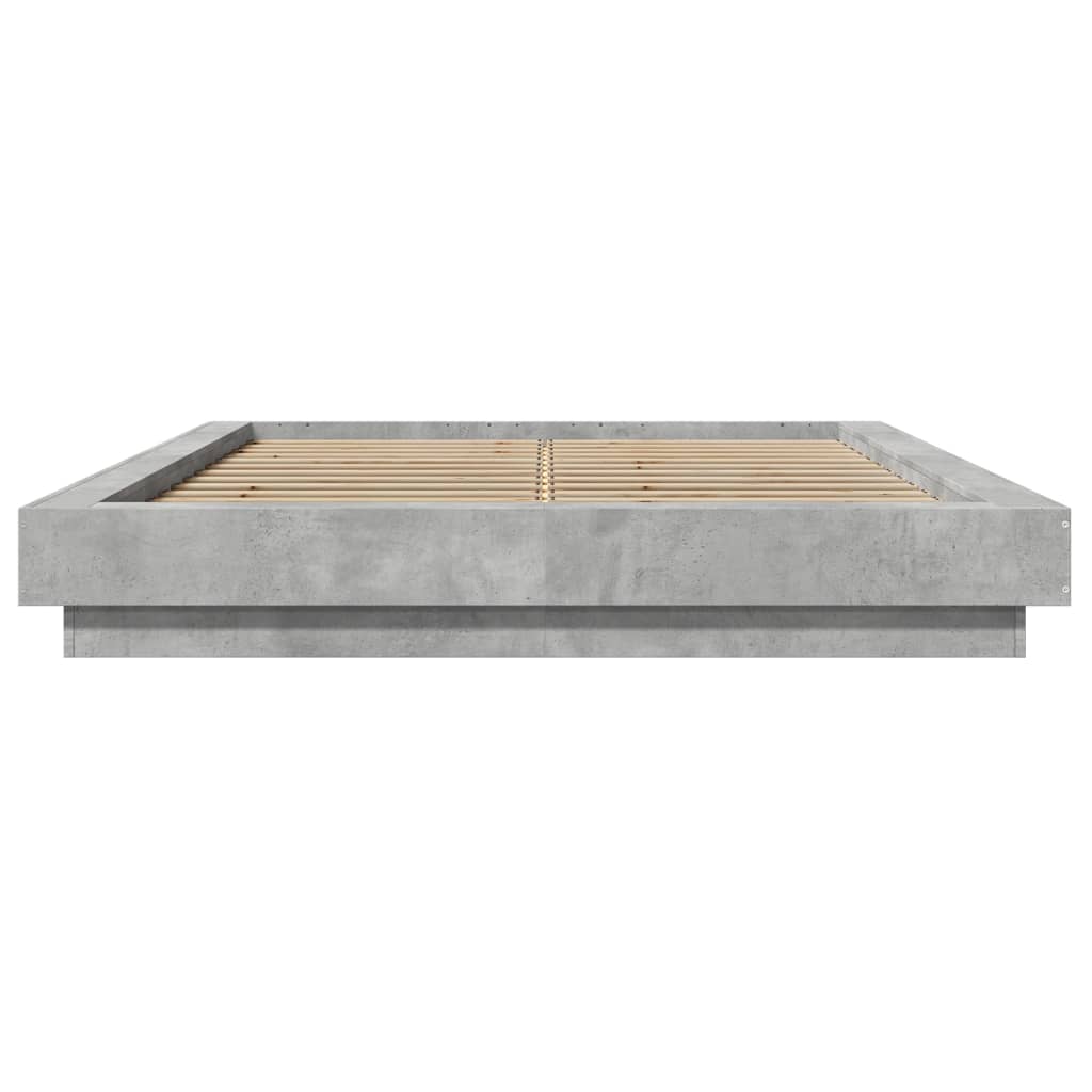 vidaXL Πλαίσιο Κρεβατιού με Φώτα LED Γκρι Σκυρ. 135x190 εκ. Επεξ. Ξύλο