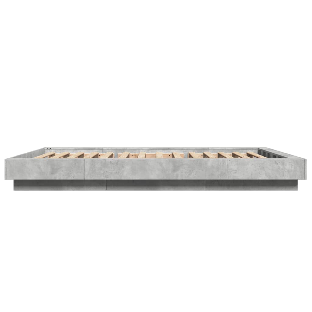vidaXL Πλαίσιο Κρεβατιού με Φώτα LED Γκρι Σκυρ. 135x190 εκ. Επεξ. Ξύλο