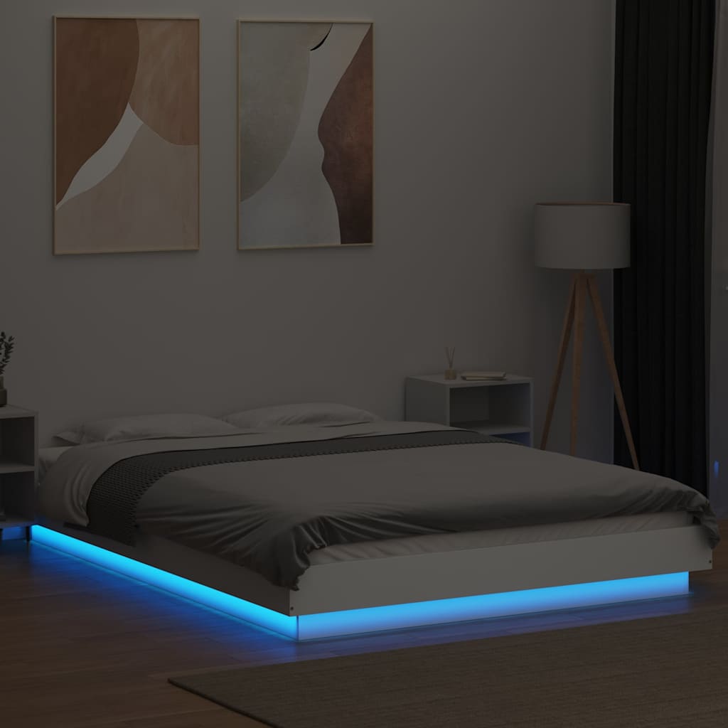 vidaXL Πλαίσιο Κρεβατιού με LED Λευκό 120x190 εκ Επεξεργ. Ξύλο