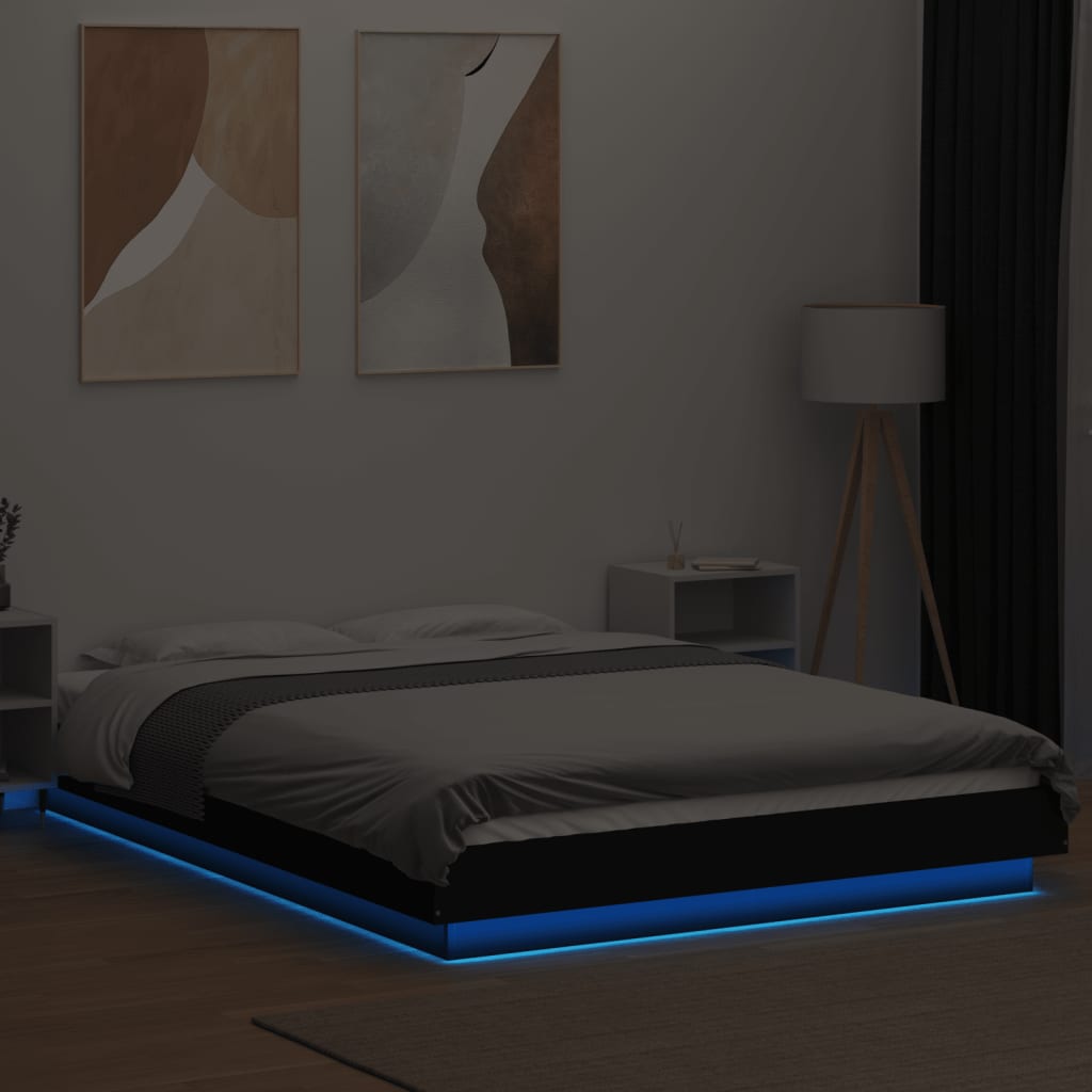 vidaXL Πλαίσιο Κρεβατιού με LED Μαύρο 120x190 εκ Επεξεργ. Ξύλο
