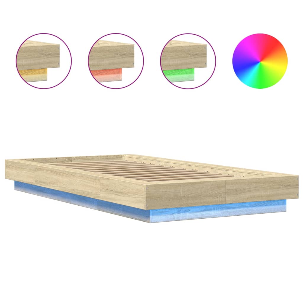 vidaXL Πλαίσιο Κρεβατιού με LED Sonoma Δρυς 90 x 190 εκ. Επεξ. Ξύλο