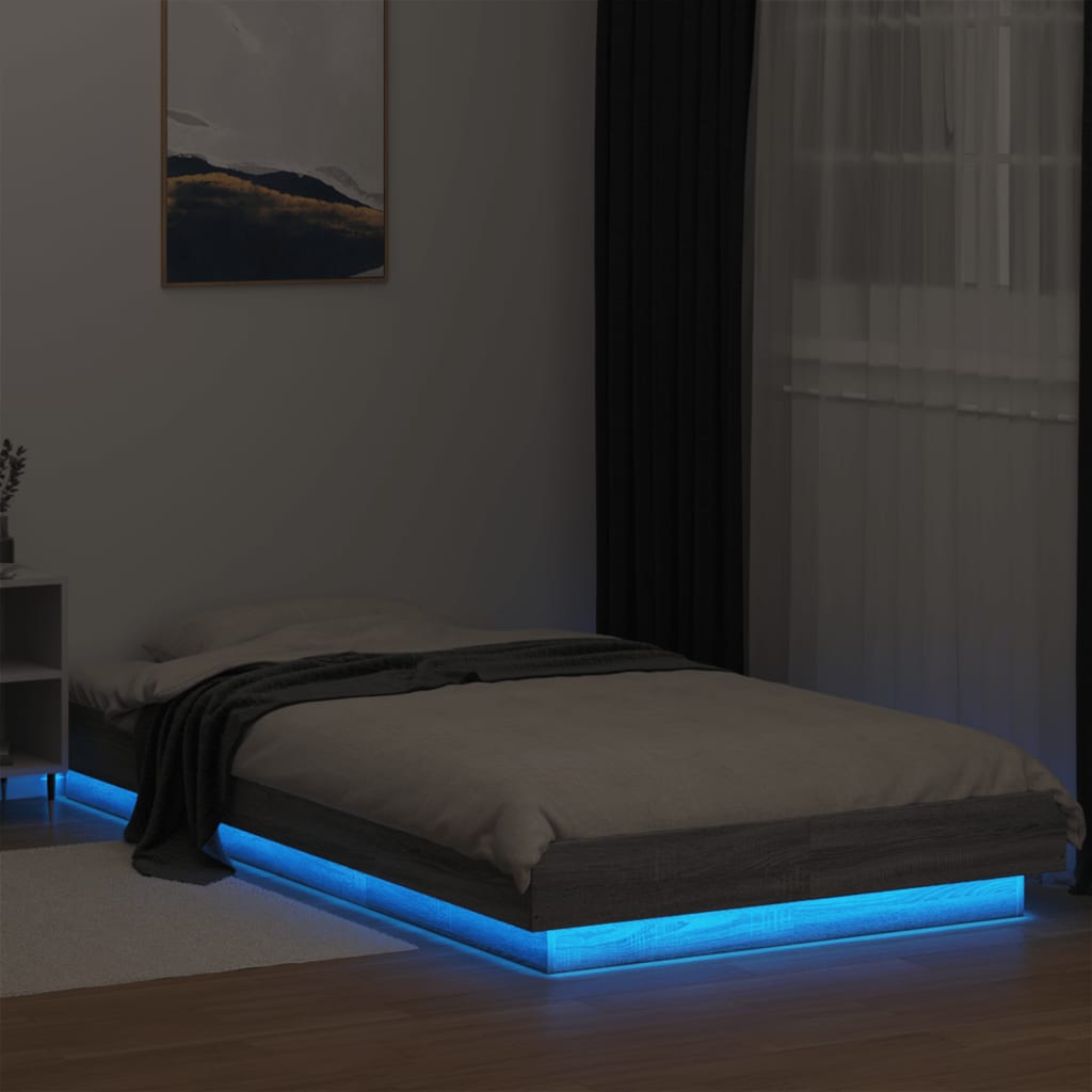 vidaXL Πλαίσιο Κρεβατιού με LED Γκρι Sonoma 90 x 190 εκ. Επεξεργ. Ξύλο