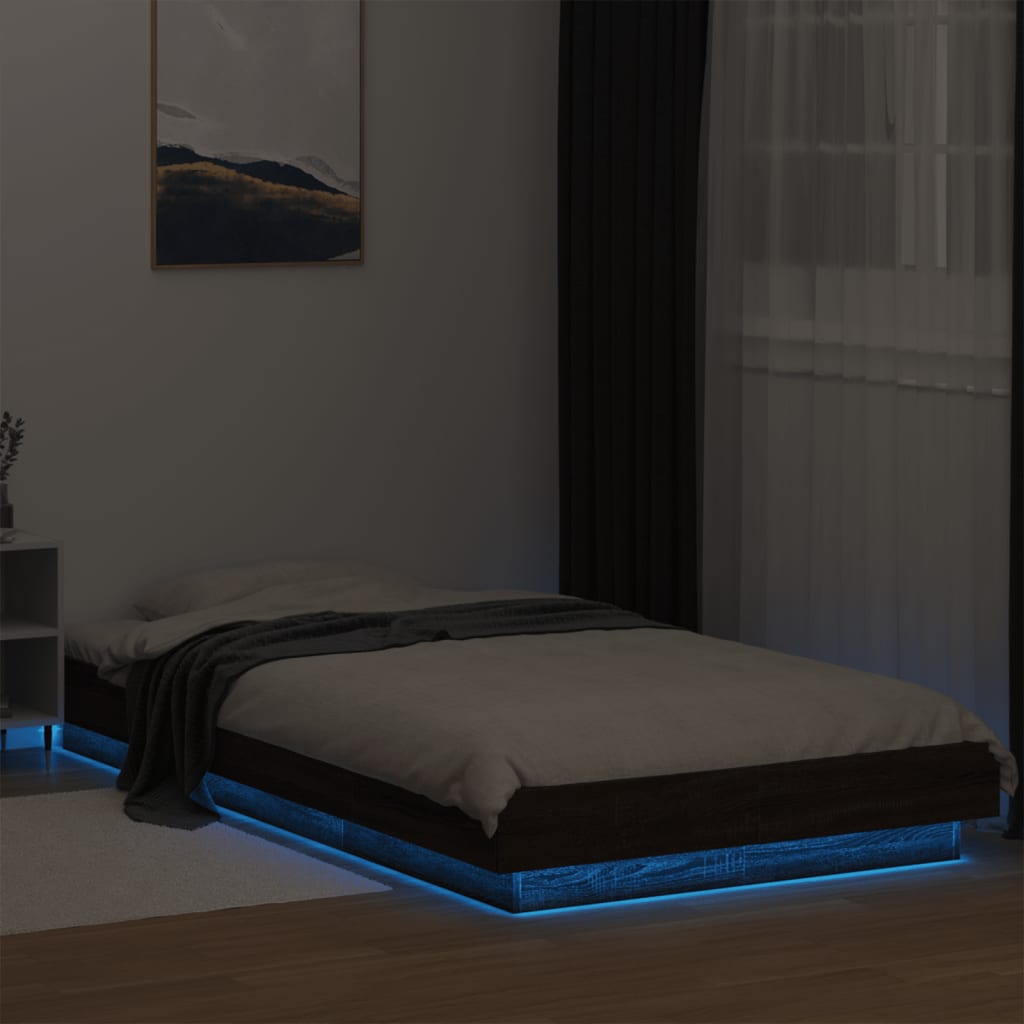vidaXL Πλαίσιο Κρεβατιού με LED Καφέ Δρυς 90 x 190 εκ. Επεξ. Ξύλο