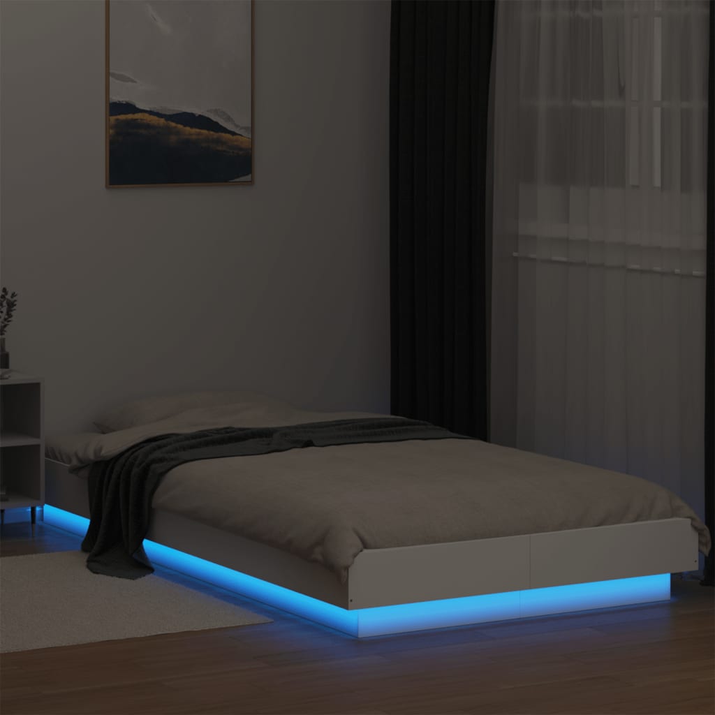 vidaXL Πλαίσιο Κρεβατιού με LED Λευκό 75x190εκ. από Επεξεργασμένο Ξύλο