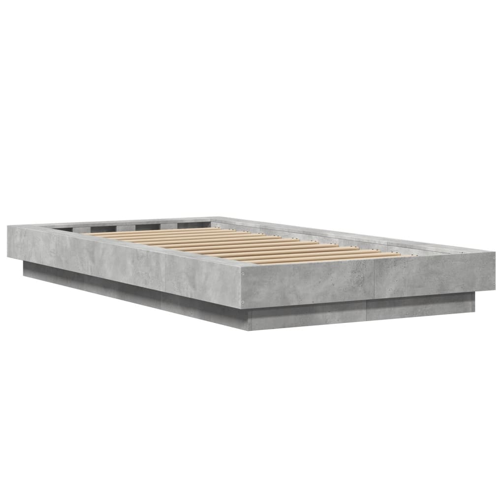 vidaXL Πλαίσιο Κρεβατιού με LED Γκρι Σκυρ. 75x190 εκ. Επεξεργ. Ξύλο