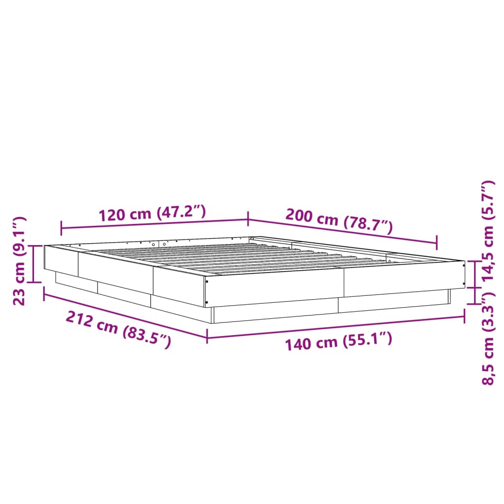 vidaXL Πλαίσιο Κρεβατιού Καπνιστή Δρυς 120x200 εκ. Επεξεργασμένο Ξύλο