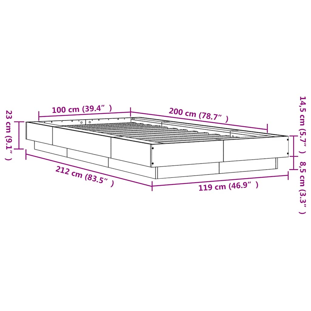 vidaXL Πλαίσιο Κρεβατιού Καφέ Δρυς 100x200 εκ. Επεξεργασμένο Ξύλο