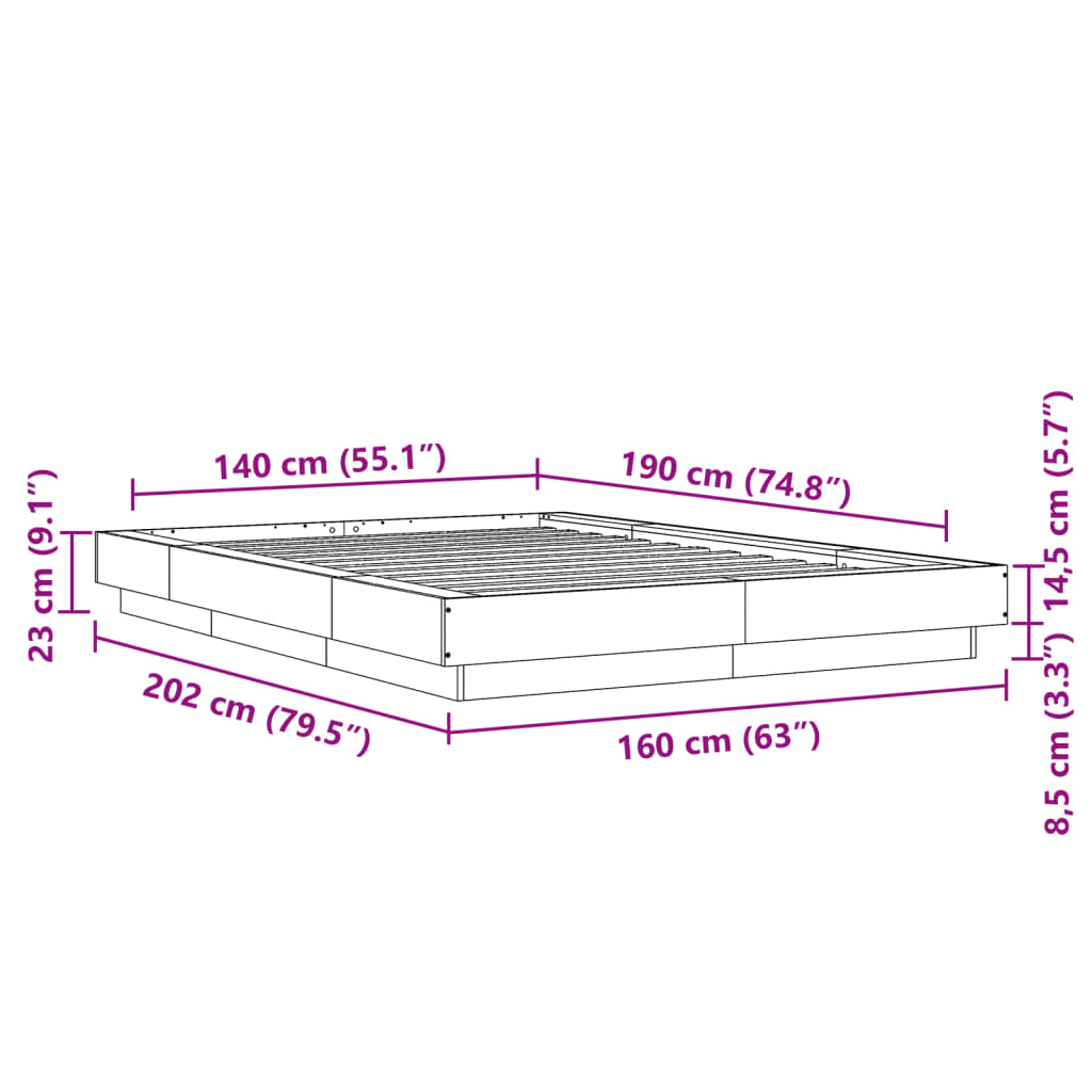 vidaXL Πλαίσιο Κρεβατιού Γκρι Sonoma 140x190 εκ. Επεξεργασμένο Ξύλο