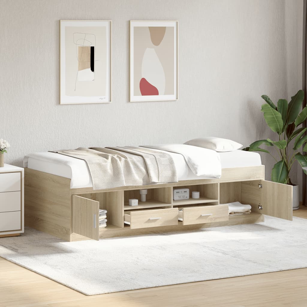vidaXL Καναπές Κρεβάτι με Συρτάρια Χωρίς Στρώμα Sonoma Δρυς 90x200 εκ.