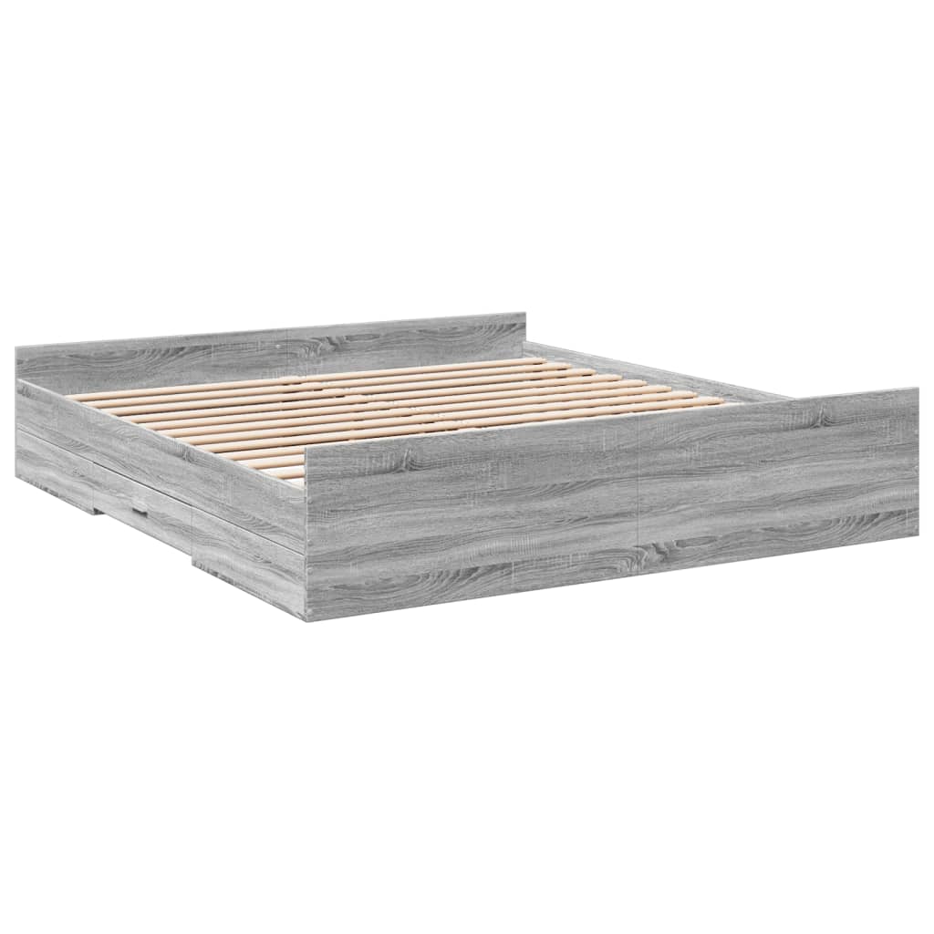 vidaXL Πλαίσιο Κρεβατιού με συρτάρια Γκρι sonoma 200x200εκ. Επεξ. Ξύλο