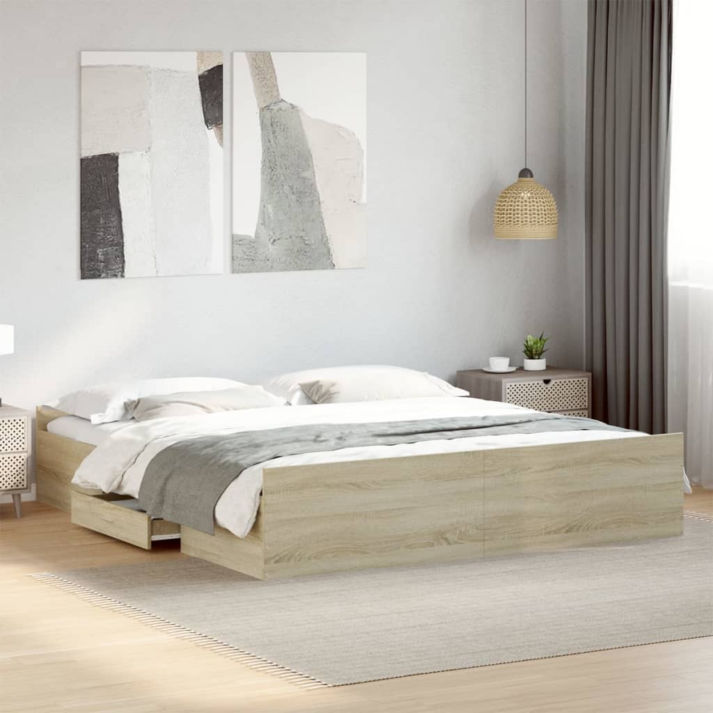 vidaXL Πλαίσιο Κρεβατιού με συρτάρια Sonoma Δρυς 180x200εκ. Επεξ. Ξύλο