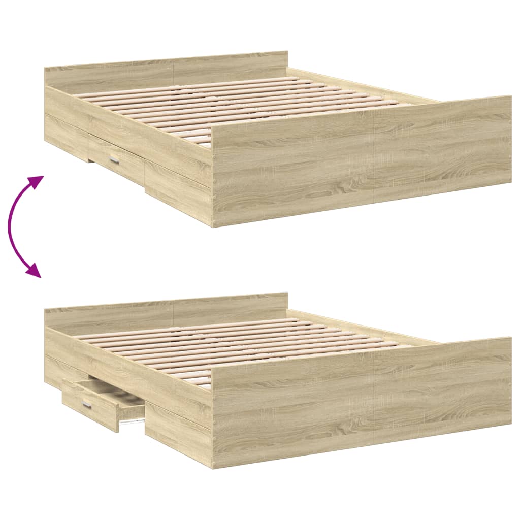 vidaXL Πλαίσιο Κρεβατιού με Συρτάρια Sonoma Δρυς 150x200εκ. Επεξ. Ξύλο