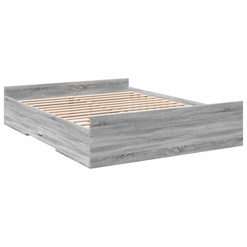 vidaXL Πλαίσιο Κρεβατιού με Συρτάρια Γκρι Sonoma 150x200εκ. Επεξ. Ξύλο