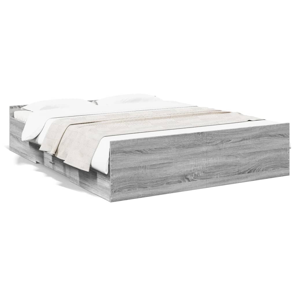 vidaXL Πλαίσιο Κρεβατιού με συρτάρια Γκρι sonoma 140x200εκ. Επεξ. Ξύλο