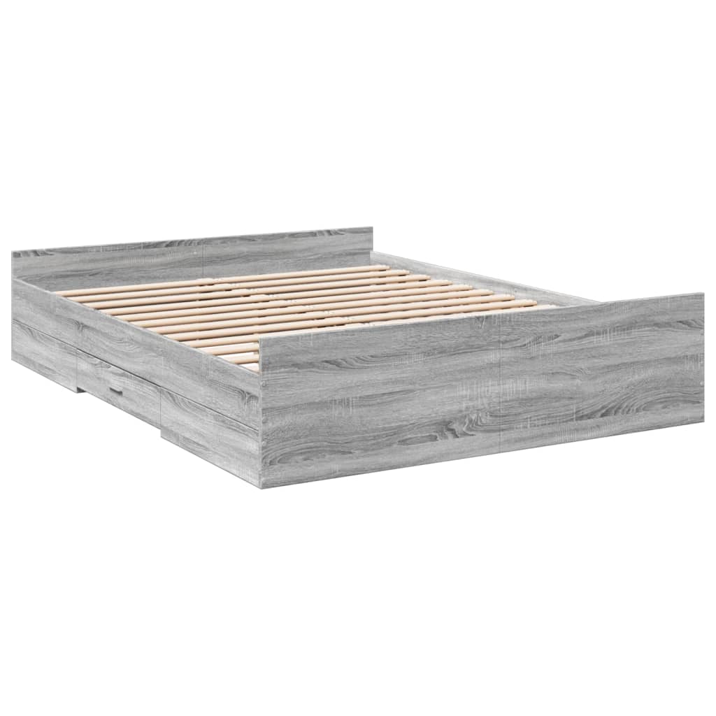 vidaXL Πλαίσιο Κρεβατιού με συρτάρια Γκρι sonoma 140x200εκ. Επεξ. Ξύλο