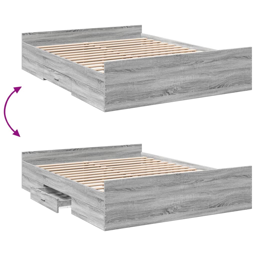 vidaXL Πλαίσιο Κρεβατιού με συρτάρια Γκρι sonoma 140x200εκ. Επεξ. Ξύλο