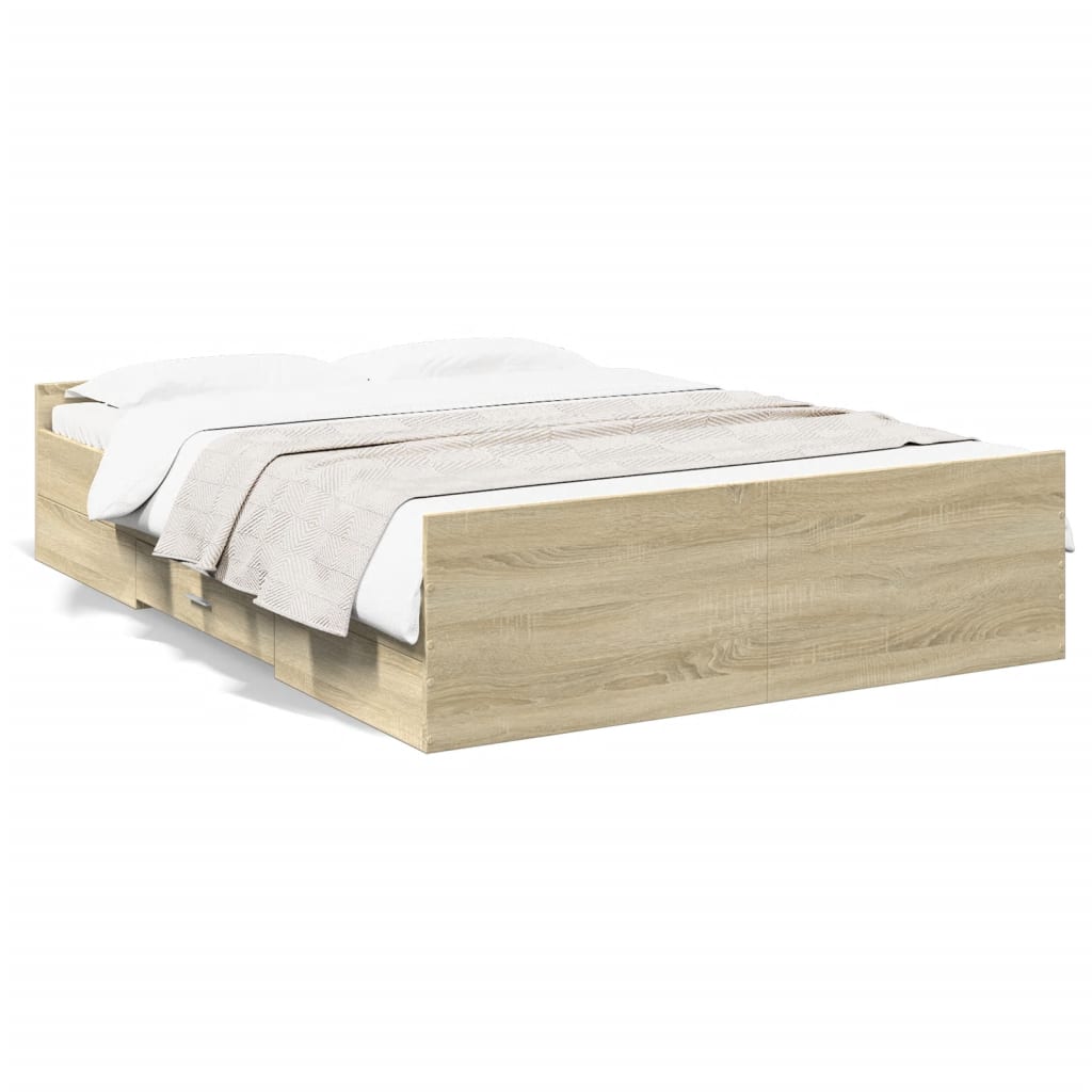 vidaXL Πλαίσιο Κρεβατιού με συρτάρια Sonoma Δρυς 135x190εκ. Επεξ. Ξύλο