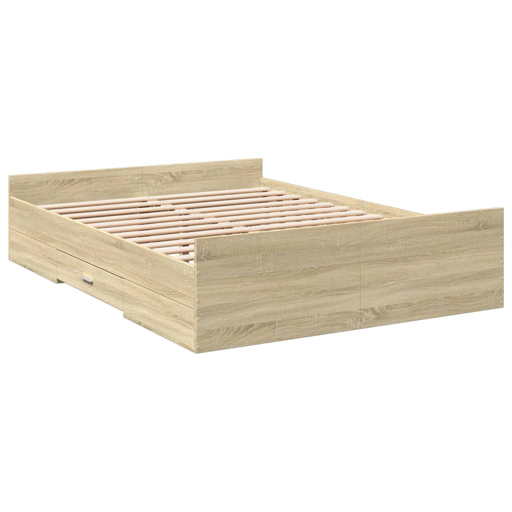vidaXL Πλαίσιο Κρεβατιού με συρτάρια Sonoma Δρυς 135x190εκ. Επεξ. Ξύλο