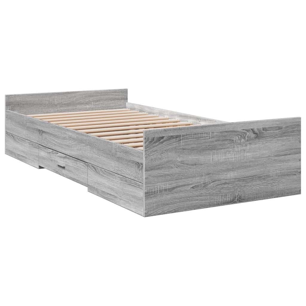vidaXL Πλαίσιο Κρεβατιού με Συρτάρια Γκρι Sonoma 75x190 εκ. Επεξ. Ξύλο
