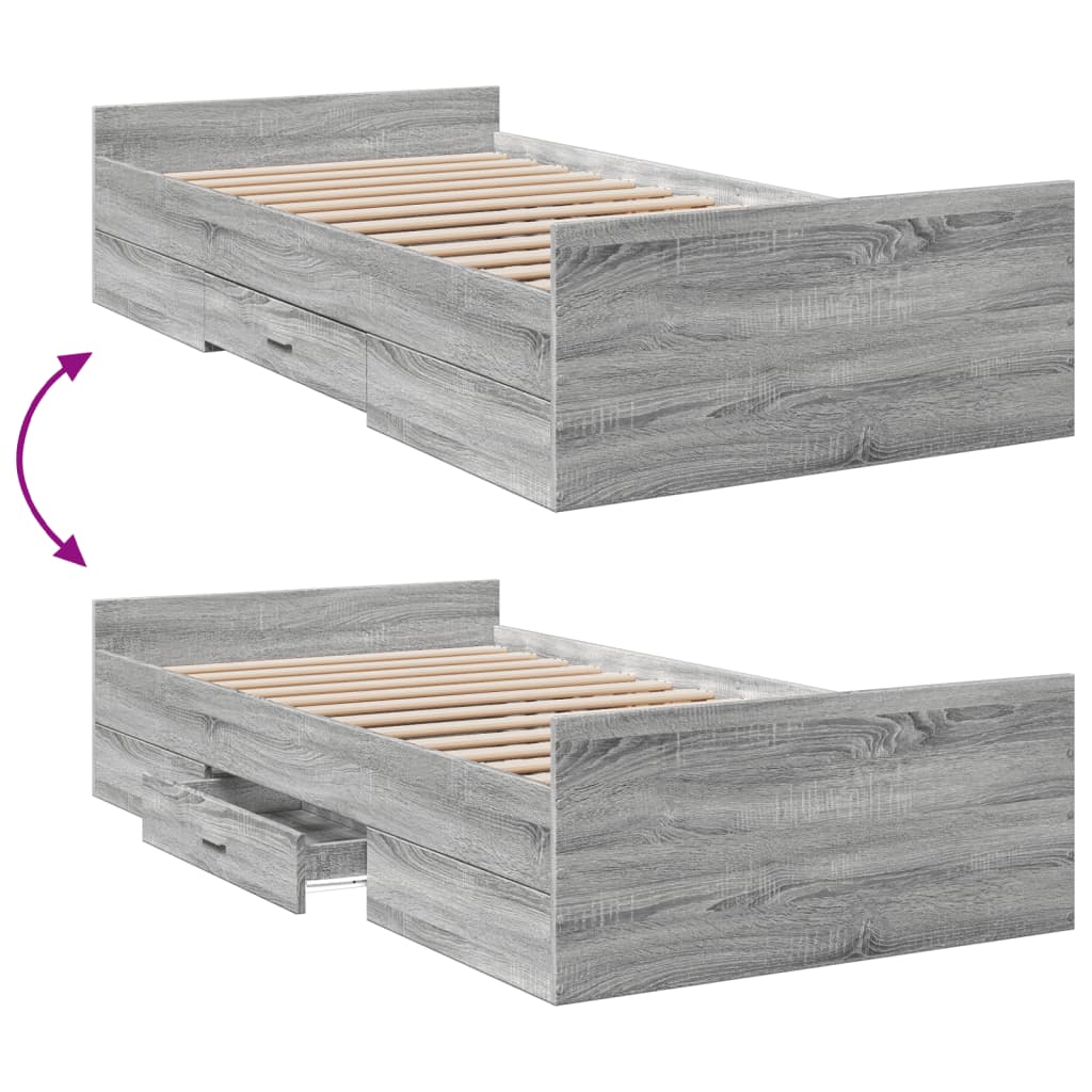 vidaXL Πλαίσιο Κρεβατιού με Συρτάρια Γκρι Sonoma 75x190 εκ. Επεξ. Ξύλο