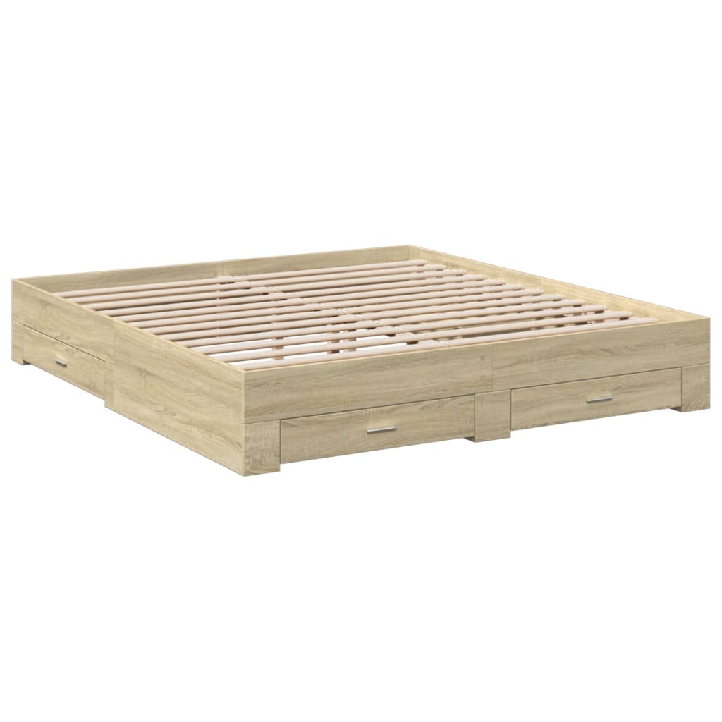 vidaXL Πλαίσιο Κρεβατιού με συρτάρια Sonoma Δρυς 200x200εκ. Επεξ. Ξύλο
