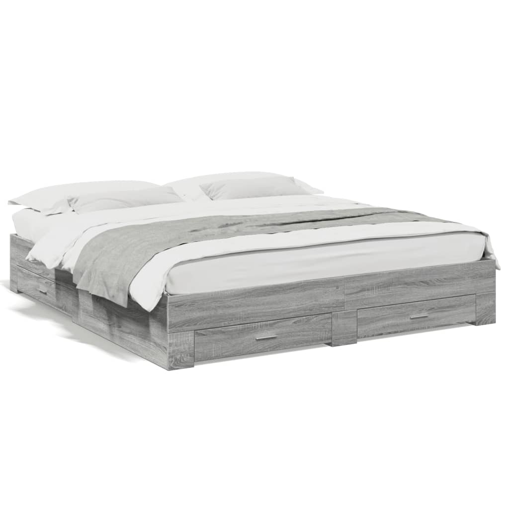 vidaXL Πλαίσιο Κρεβατιού με συρτάρια Γκρι sonoma 200x200εκ. Επεξ. Ξύλο