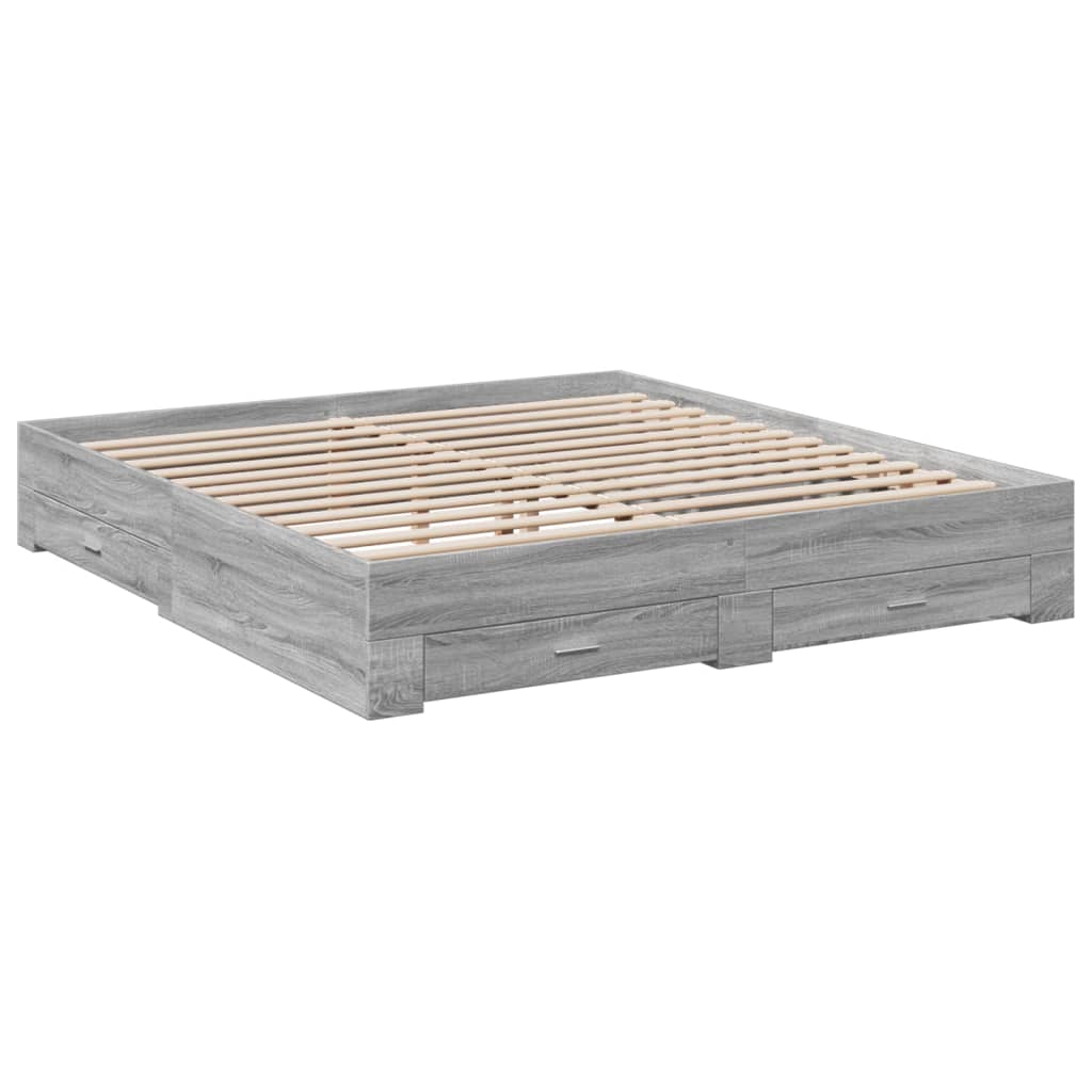 vidaXL Πλαίσιο Κρεβατιού με συρτάρια Γκρι sonoma 200x200εκ. Επεξ. Ξύλο