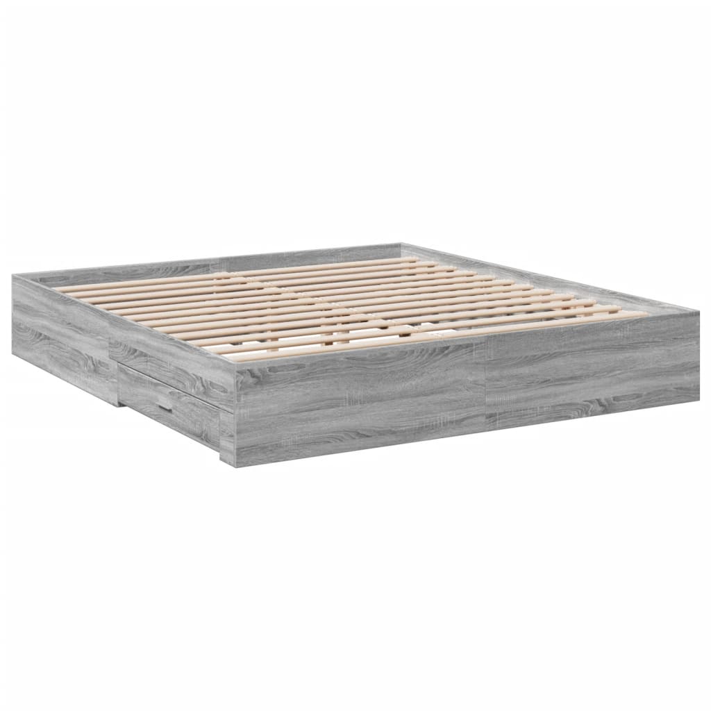 vidaXL Πλαίσιο Κρεβατιού με συρτάρια Γκρι sonoma 200x200εκ. Επεξ. Ξύλο