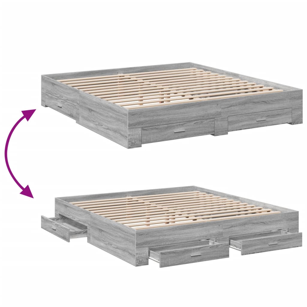vidaXL Πλαίσιο Κρεβατιού με συρτάρια Γκρι sonoma 200x200εκ. Επεξ. Ξύλο