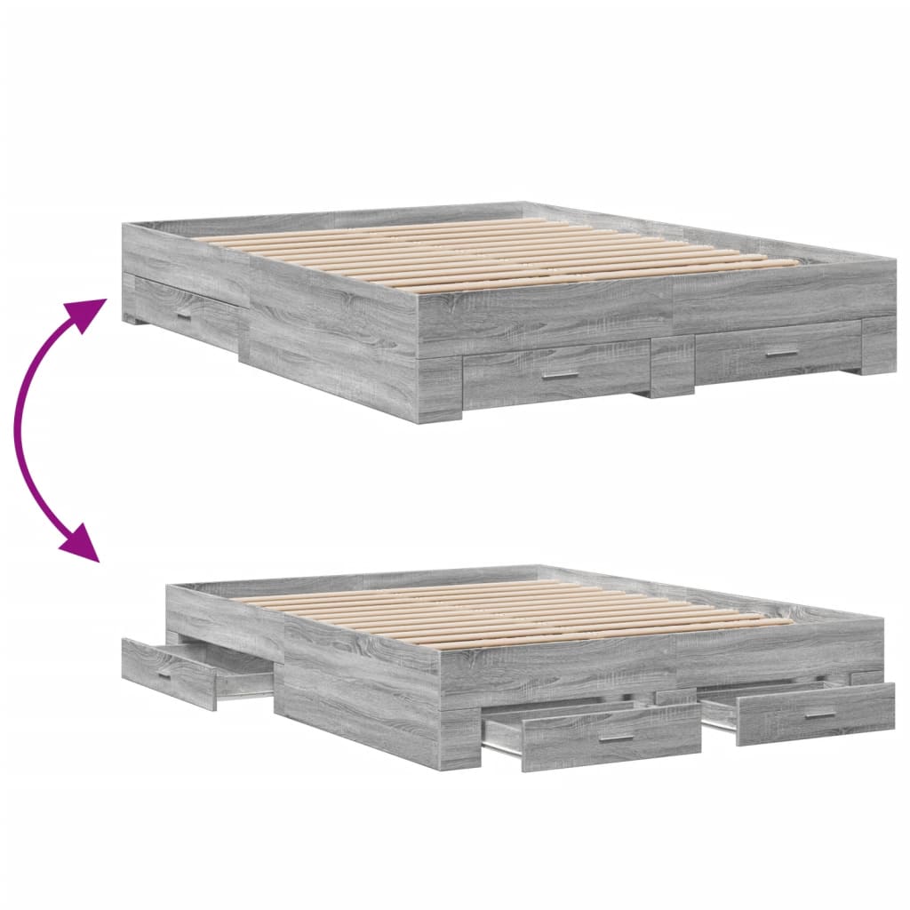 vidaXL Πλαίσιο Κρεβατιού με συρτάρια Γκρι sonoma 160x200εκ. Επεξ. Ξύλο