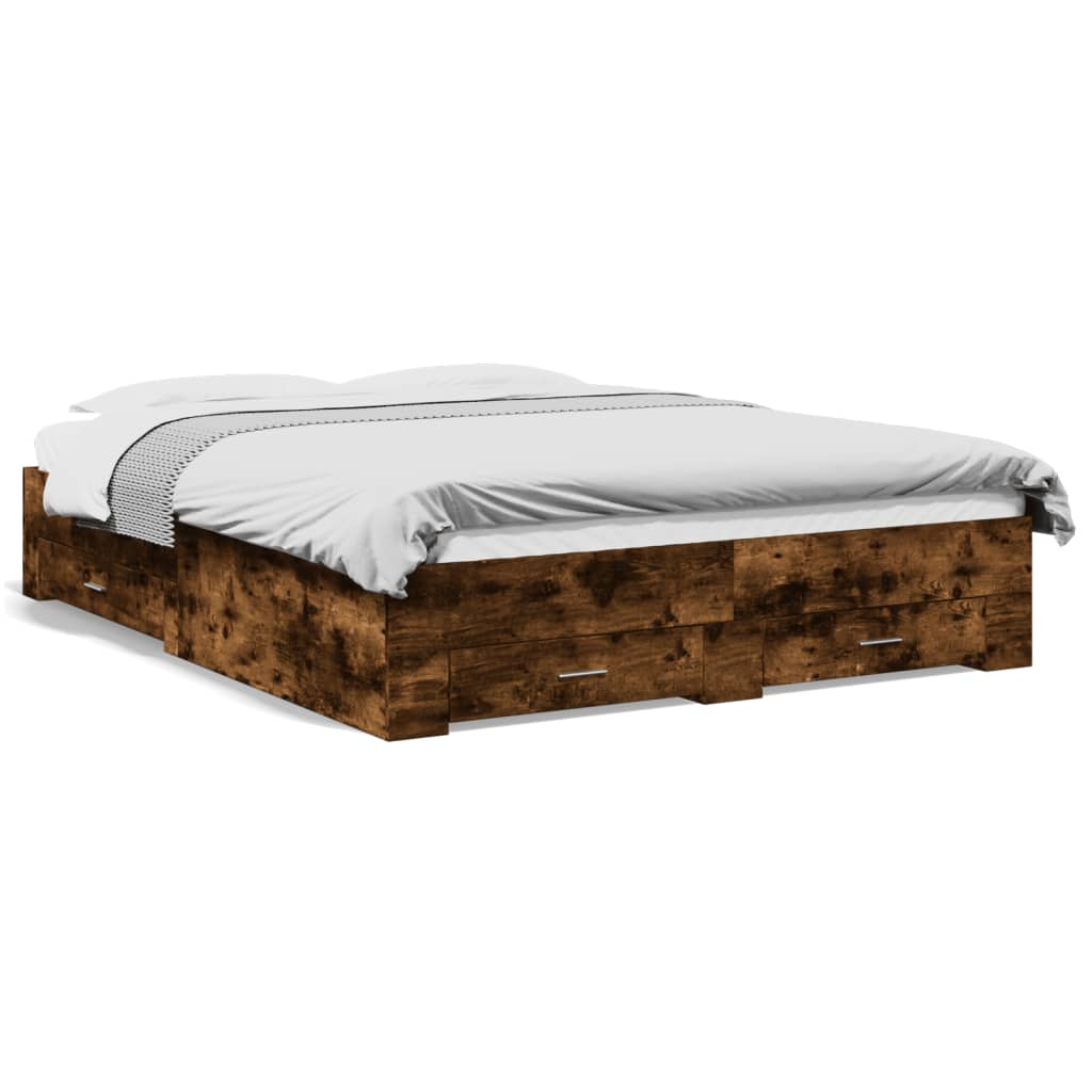 vidaXL Πλαίσιο Κρεβατιού Συρτάρια Καπνιστή Δρυς 140x200 εκ.Επεξ. Ξύλο