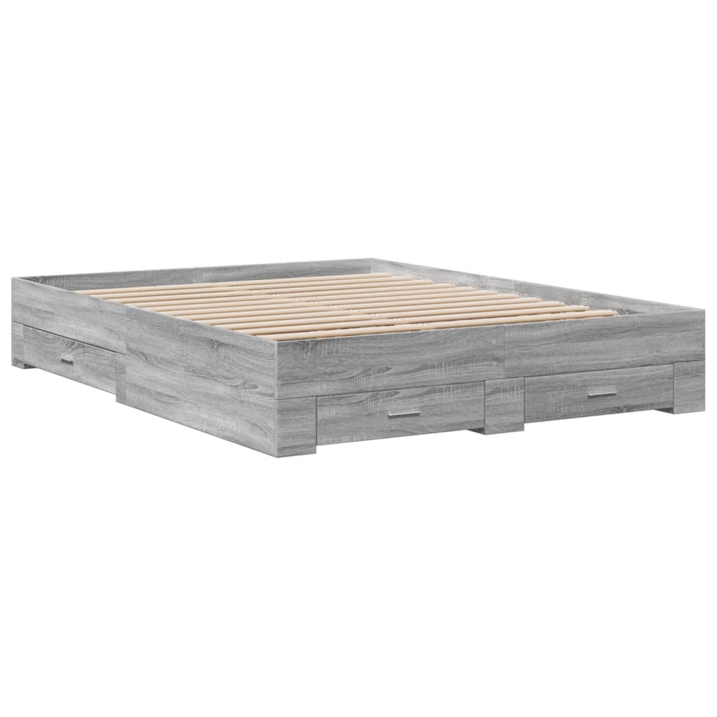 vidaXL Πλαίσιο Κρεβατιού με συρτάρια Γκρι sonoma 140x200εκ. Επεξ. Ξύλο