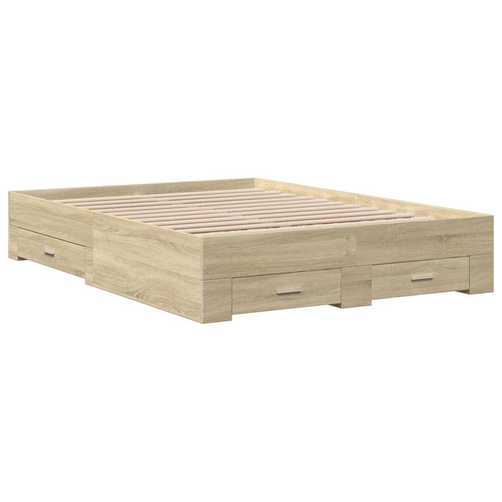 vidaXL Πλαίσιο Κρεβατιού με συρτάρια Sonoma Δρυς 140x190εκ. Επεξ. Ξύλο