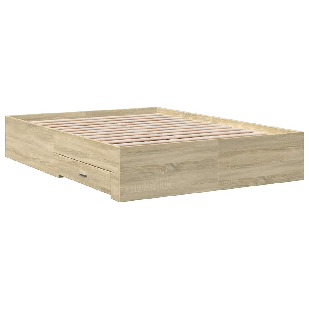 vidaXL Πλαίσιο Κρεβατιού με συρτάρια Sonoma Δρυς 135x190εκ. Επεξ. Ξύλο