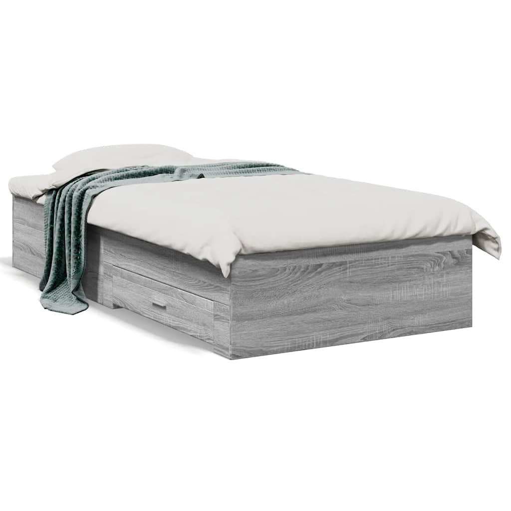 vidaXL Πλαίσιο Κρεβατιού με Συρτάρια Γκρι Sonoma 90x190εκ. Επεξ. Ξύλο