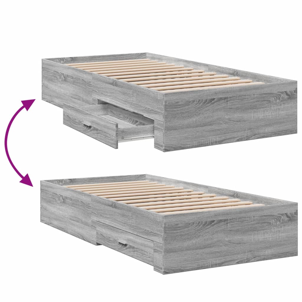 vidaXL Πλαίσιο Κρεβατιού με Συρτάρια Γκρι Sonoma 75x190 εκ. Επεξ. Ξύλο