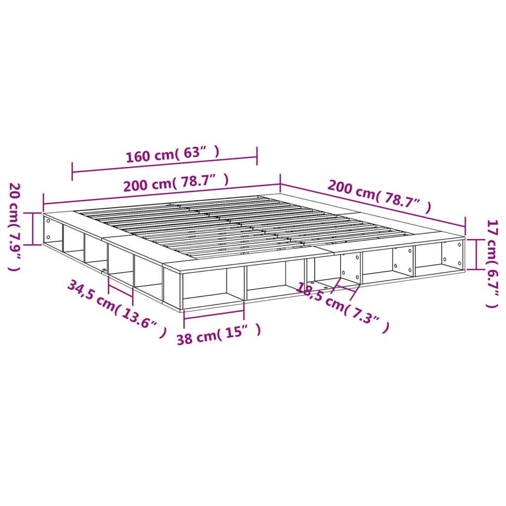 vidaXL Πλαίσιο Κρεβατιού Γκρι Sonoma 200x200 εκ. Επεξεργασμένο Ξύλο