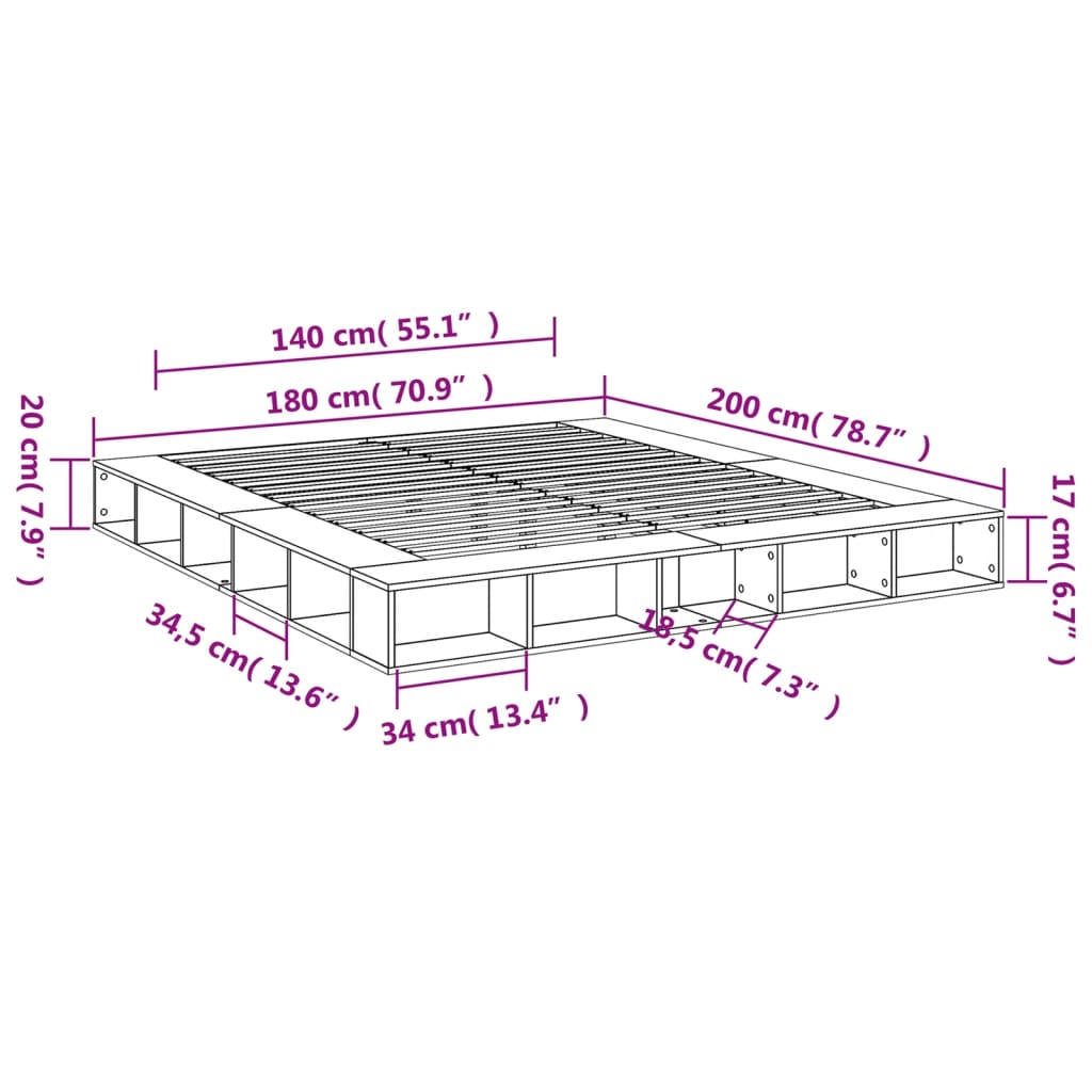 vidaXL Πλαίσιο Κρεβατιού Λευκό 180 x 200 εκ. Επεξεργ. Ξύλο