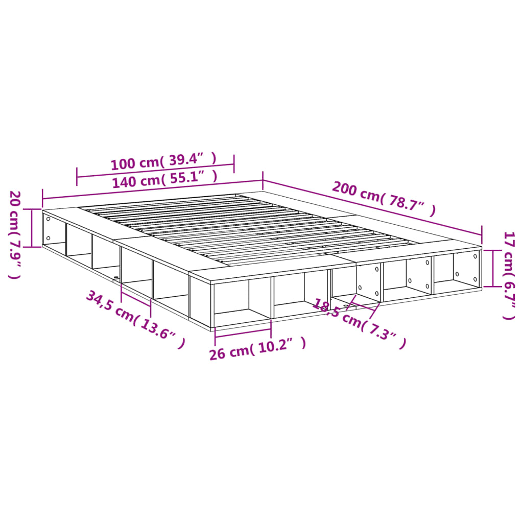 vidaXL Πλαίσιο Κρεβατιού Λευκό 140 x 200 εκ. Επεξεργ. Ξύλο