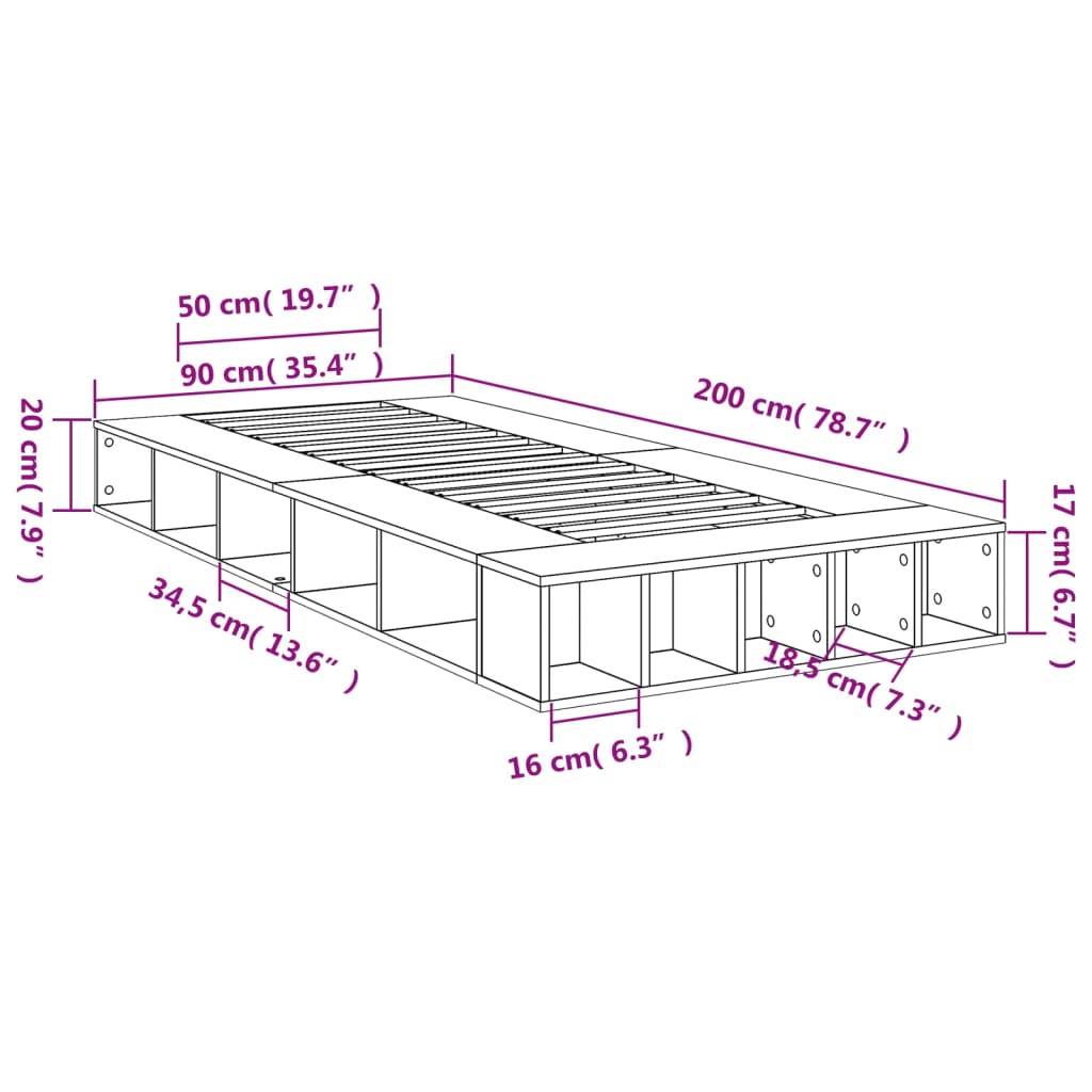 vidaXL Πλαίσιο Κρεβατιού Sonoma Δρυς 90x200 εκ. Επεξεργασμένο Ξύλο
