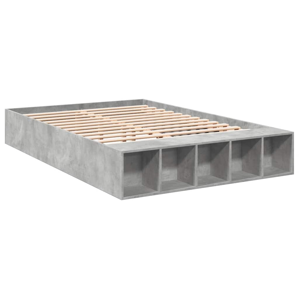 vidaXL Πλαίσιο Κρεβατιού Γκρι Σκυροδέματος 140x190 εκ. Επεξεργ. Ξύλο