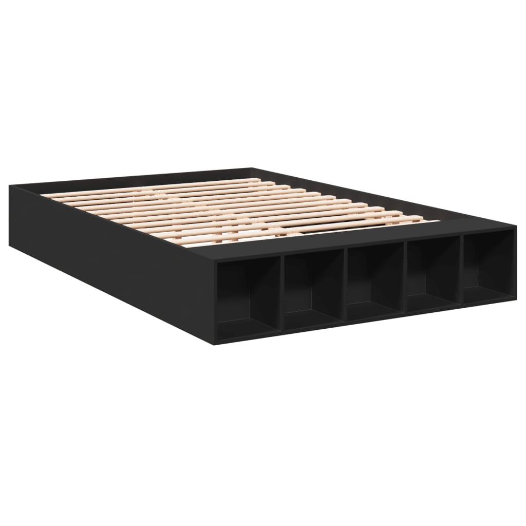 vidaXL Πλαίσιο Κρεβατιού Μαύρο 135x190 εκ. Επεξεργ. Ξύλο