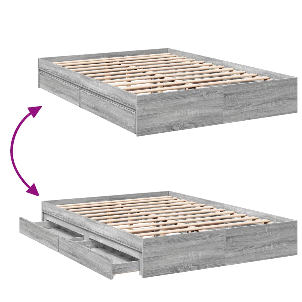 vidaXL Πλαίσιο Κρεβατιού με συρτάρια Γκρι sonoma 160x200εκ. Επεξ. Ξύλο