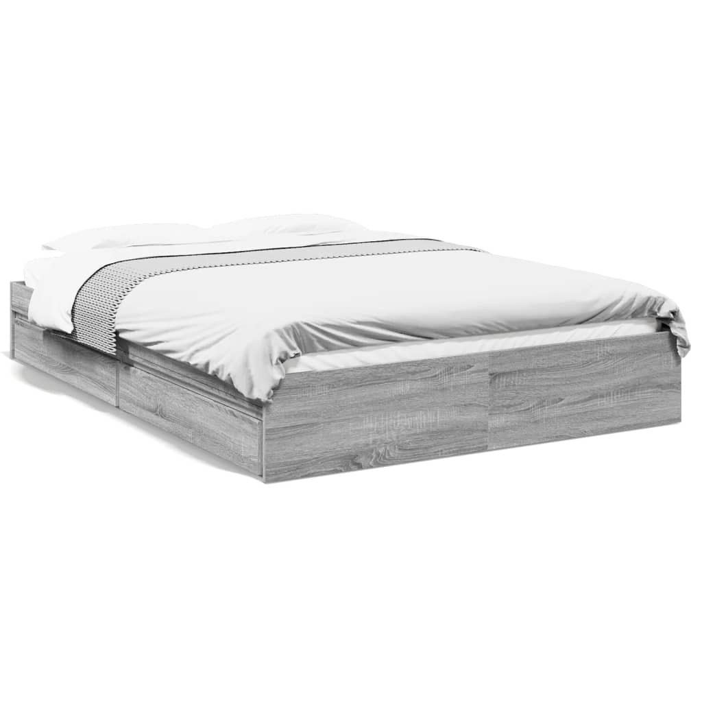 vidaXL Πλαίσιο Κρεβατιού με Συρτάρια Γκρι Sonoma 150x200εκ. Επεξ. Ξύλο