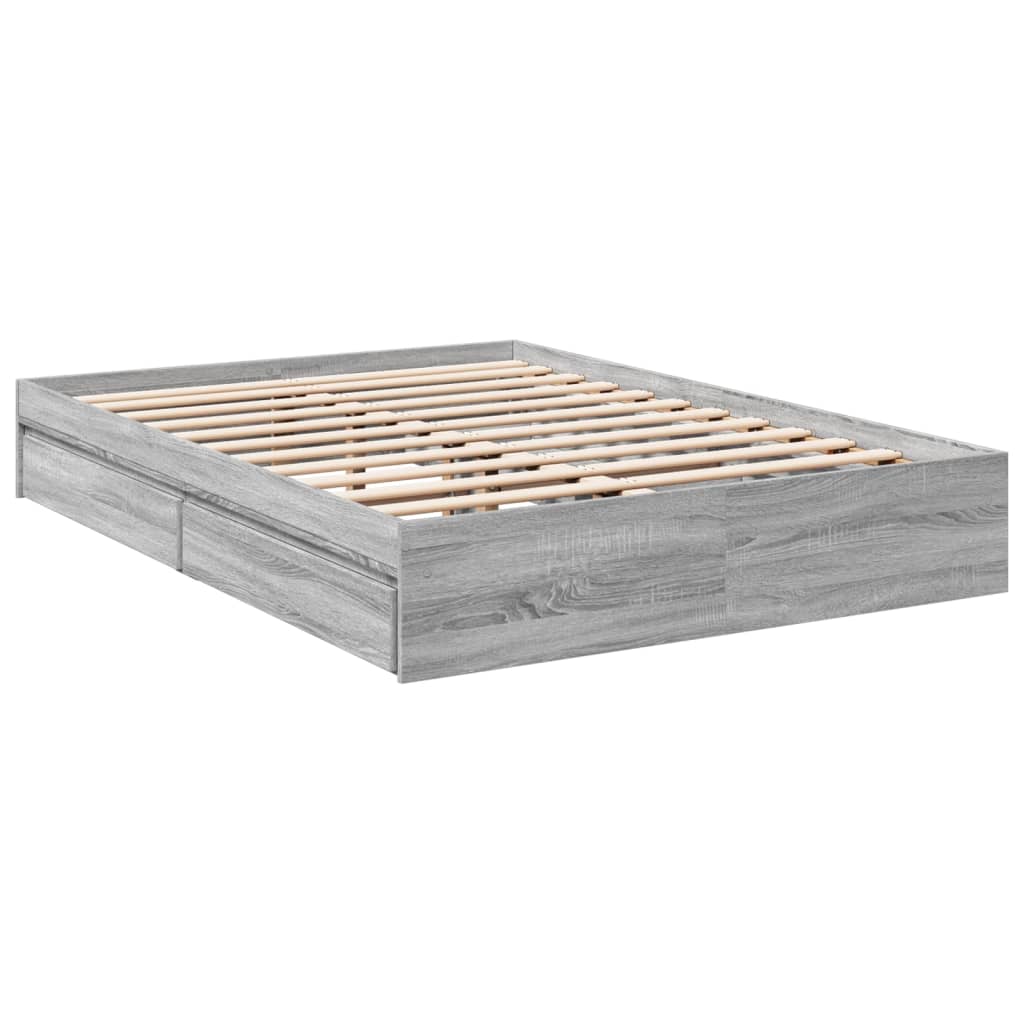 vidaXL Πλαίσιο Κρεβατιού με συρτάρια Γκρι sonoma 140x200εκ. Επεξ. Ξύλο