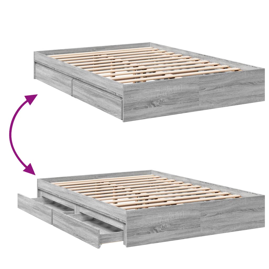 vidaXL Πλαίσιο Κρεβατιού με συρτάρια Γκρι sonoma 140x200εκ. Επεξ. Ξύλο