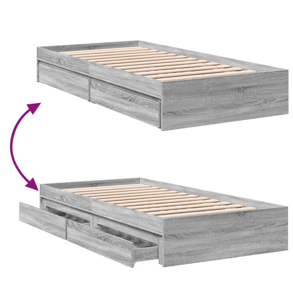vidaXL Πλαίσιο Κρεβατιού με συρτάρια Γκρι sonoma 90x200εκ. Επεξ. Ξύλο